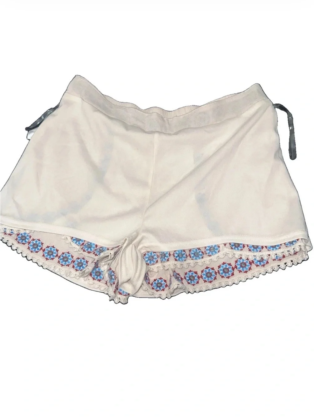 Blue Rain Sz M Francesca's bohemian embroidered scalloped shorts colorful floral